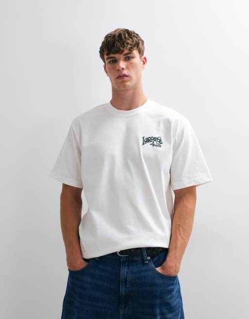 Lacoste embroidered logo short sleeve heavy cotton t-shirt in white, 4 of 10