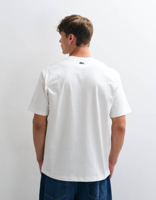 Lacoste embroidered logo short sleeve heavy cotton t-shirt in white, 5 of 10