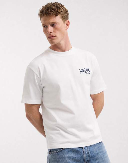 Lacoste embroidered logo short sleeve heavy cotton t-shirt in white, 6 of 10