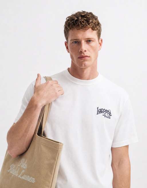 Lacoste embroidered logo short sleeve heavy cotton t-shirt in white, 7 of 10