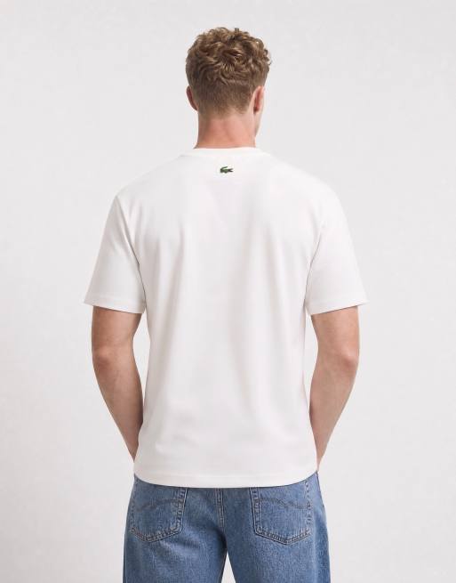 Lacoste embroidered logo short sleeve heavy cotton t-shirt in white, 8 of 10