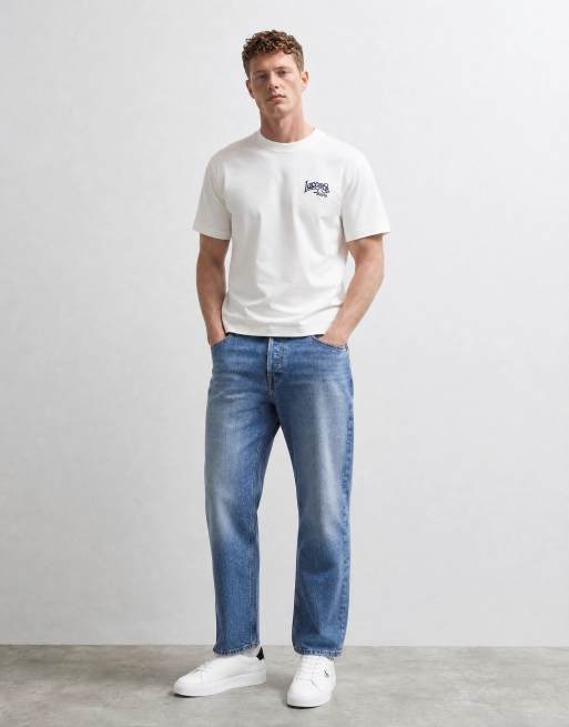 Lacoste embroidered logo short sleeve heavy cotton t-shirt in white, 9 of 10