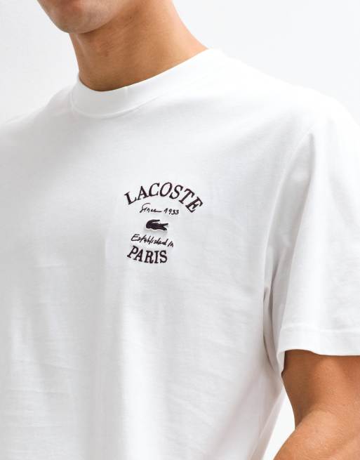Lacoste embroidered logo short sleeve t-shirt in white , 4 of 5