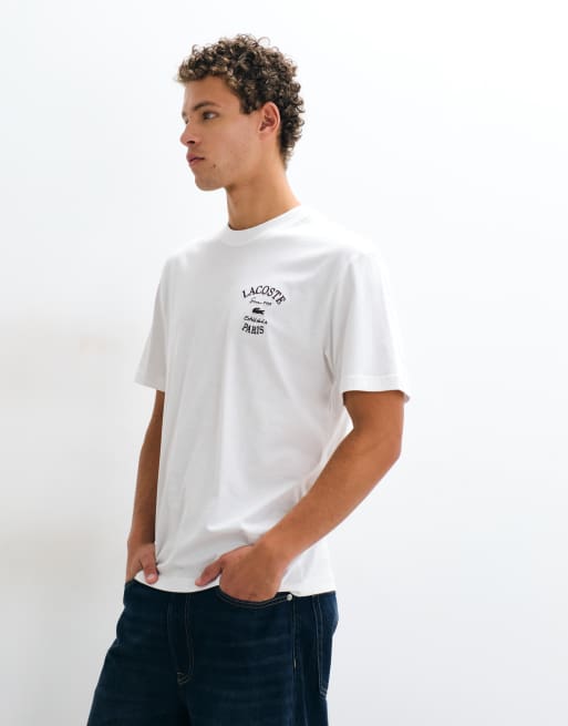 Lacoste embroidered logo short sleeve t-shirt in white , 5 of 5