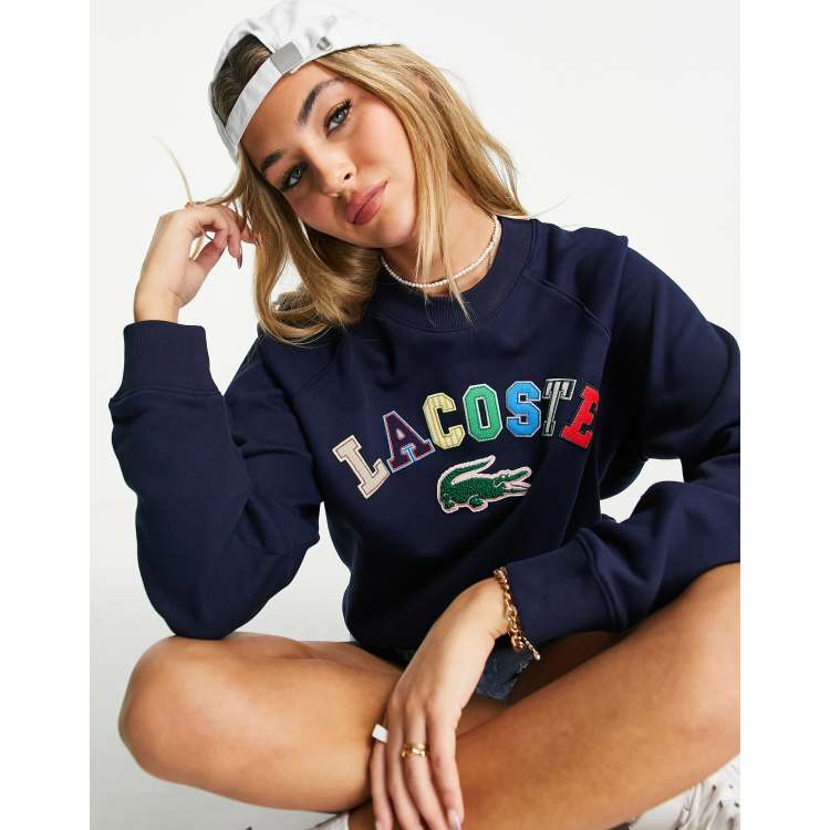 dramatiker øst Periodisk Lacoste embroidered logo sweatshirt in navy | ASOS