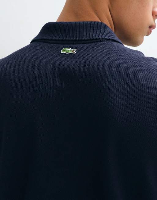 Lacoste embroidered script logo polo shirt in navy, 3 of 5