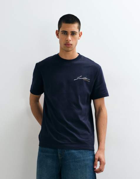 Lacoste embroidered script short sleeve t-shirt in navy - view 1