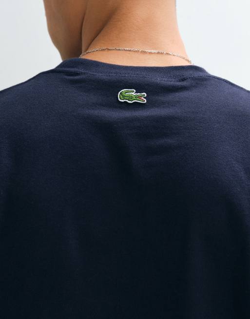 Lacoste embroidered script short sleeve t-shirt in navy, 4 of 5