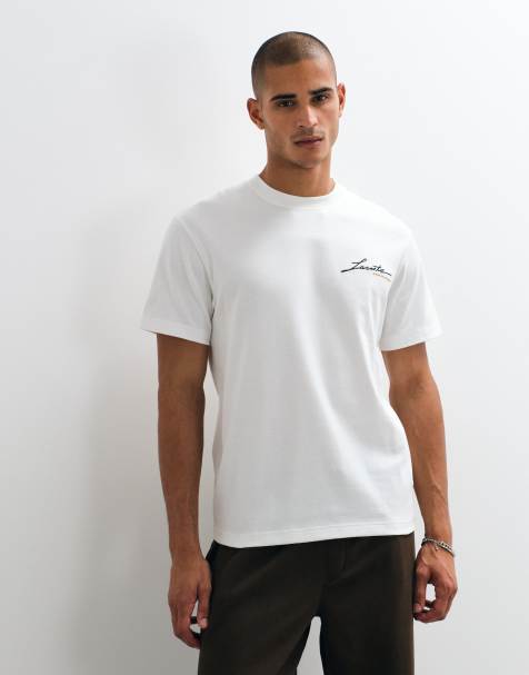 Lacoste embroidered script short sleeve t-shirt in white - view 1