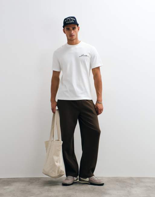 Lacoste embroidered script short sleeve t-shirt in white, 2 of 5