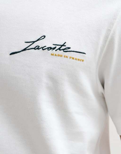 Lacoste embroidered script short sleeve t-shirt in white, 4 of 5