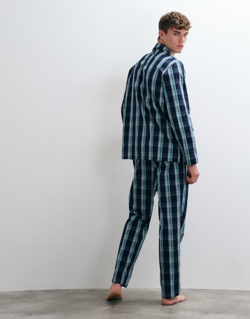 Lacoste ensemble de pyjama en popeline à carreaux avec poche logo bleu marine, 3 de 5