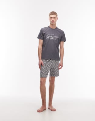 Lacoste - Ensemble pyjama en jersey à imprimé croco - Gris