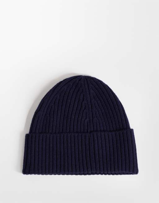 Lacoste essential ribbed logo beanie in navy, 3 of 3