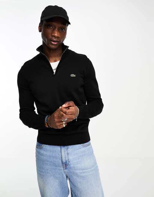 Lacoste – Essential – Strickpullover in Schwarz mit kurzem Reißverschluss