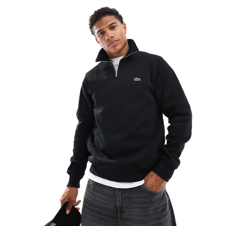 Lacoste essentials 1/4 zip sweatshirt in black ASOS