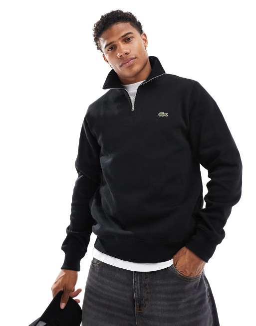 Lacoste essentials 1 4 zip sweatshirt in black ASOS