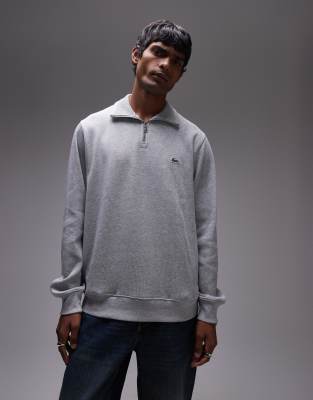 Lacoste Lacoste essentials 1/4 zip sweatshirt in grey marl