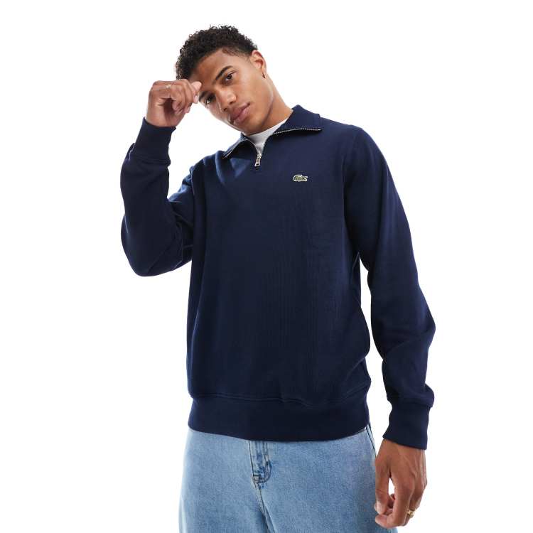 Lacoste essentials 1/4 zip sweatshirt in navy | ASOS