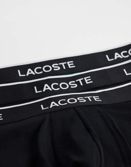 Lacoste essentials 3 pack logo waistband boxers in black and dark green, 2 of 3