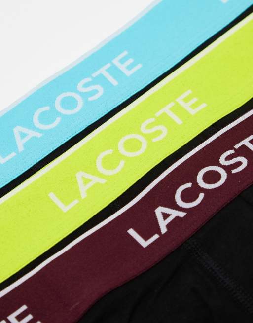 Lacoste essentials 3 pack trunks in black with contrast waistband