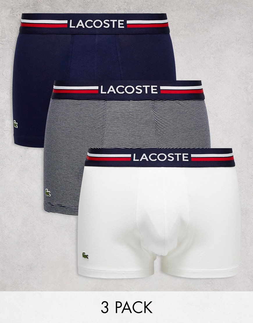 lacoste essentials 3 pack trunks in multi with stripe print