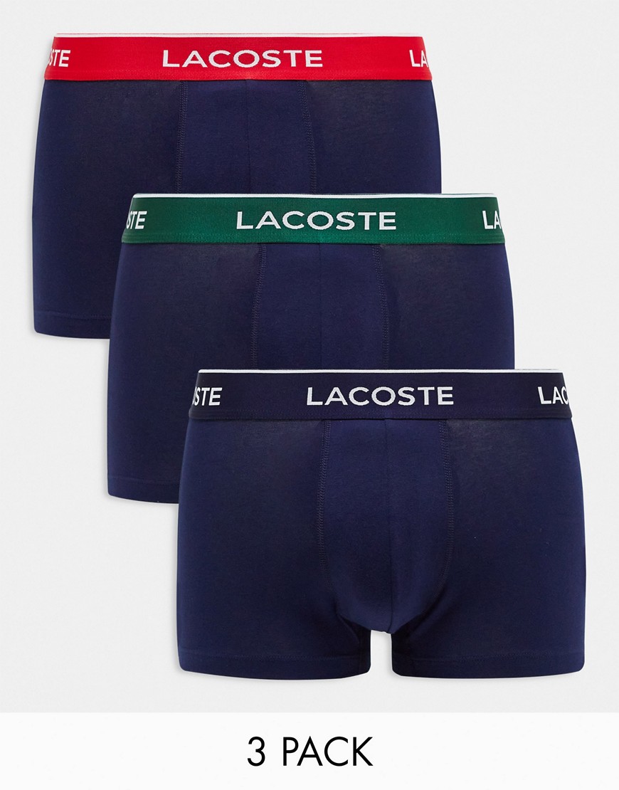 lacoste essentials 3 pack trunks in navy with contrast waistband