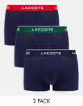 [Lacoste] Lacoste essentials 3 pack trunks in navy with contrast waistband S Navy