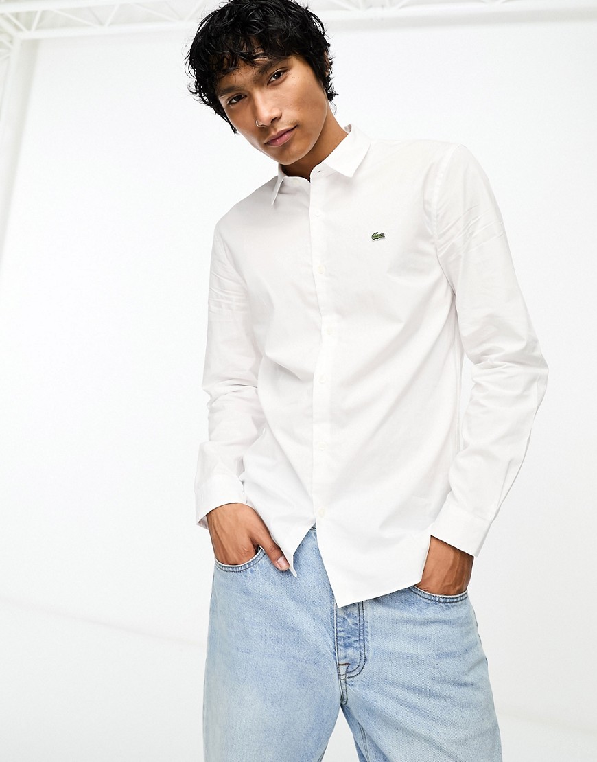 lacoste - essentials - camicia a maniche lunghe bianca-neutro