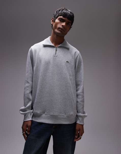 Lacoste - Essentials - Felpa grigio mélange con zip corta - view 1