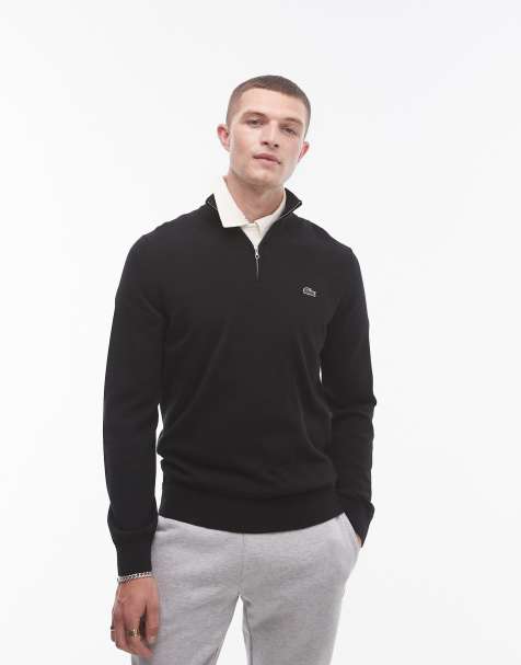 Lacoste essentials half zip jumper in black - view 1