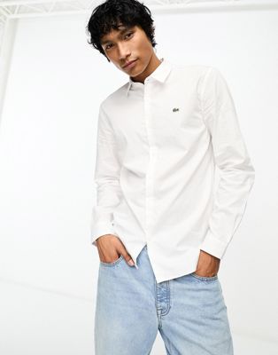 Lacoste essentials long sleeve shirt in white - ASOS Price Checker