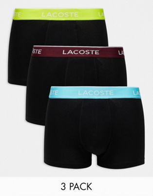 Lacoste essentials 3 pack trunks in black with contrast waistband - ASOS Price Checker