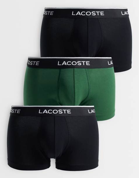 Lacoste essentials pakke med 3 boxers med logotaljebånd i sort og mørkegrøn - view 1