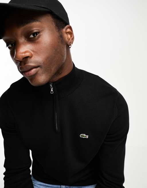 Lacoste Essentials Pull en maille col zipp Noir ASOS