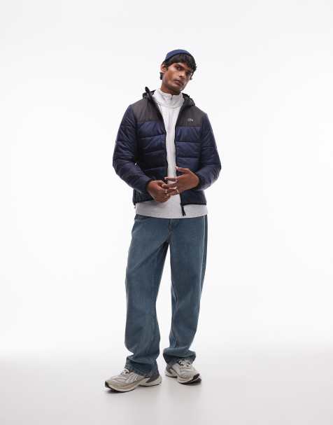 Lacoste essentials quilted puffa jacket in navy colour block - view 1