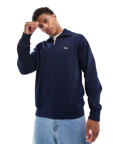 Lacoste - Essentials - Sweatshirt met 1/4 rits in marineblauw - view 1
