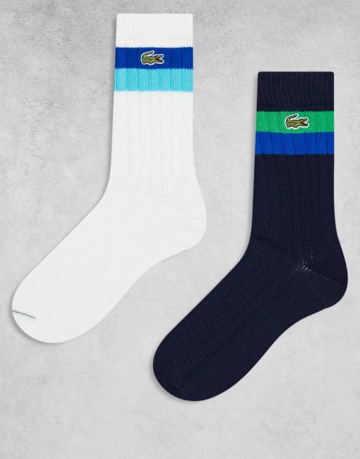 Lacoste Essentials – Zestaw 2 prążkowanych par skarpetek w kolorach białym i granatowym