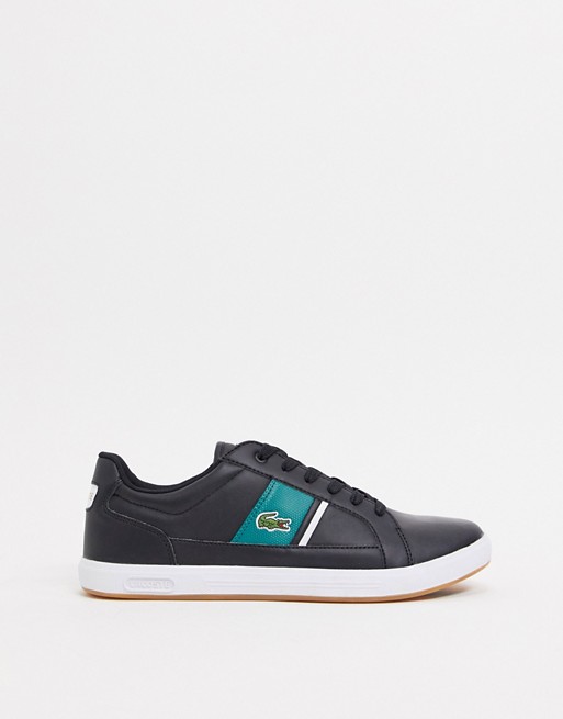 Lacoste europa trainers in black with green stripe