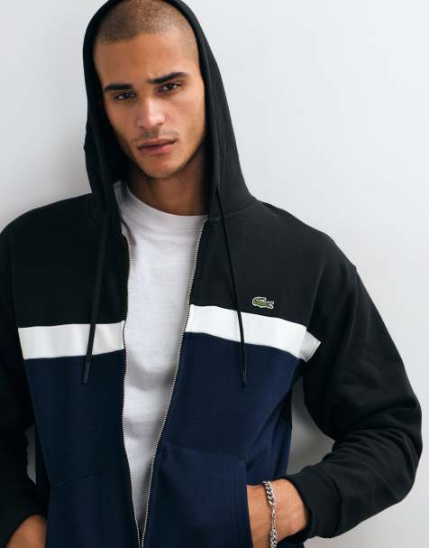 Lacoste farveblok-hoodie med lynlås i navy - view 1