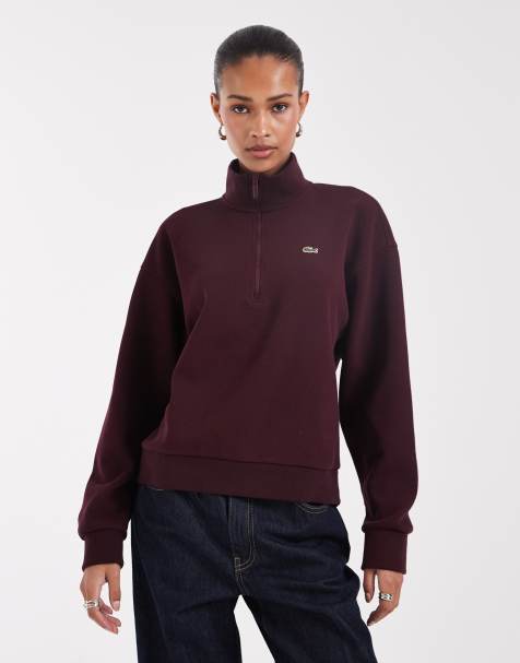 Lacoste - Felpa bordeaux con zip corta e collo alto - view 1
