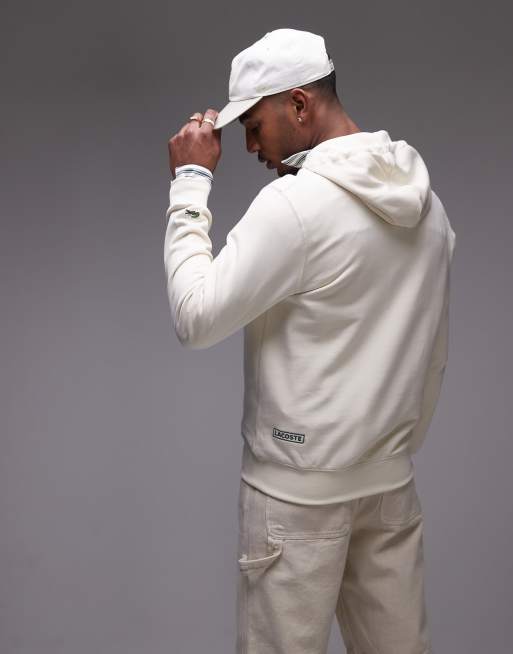 Lacoste - Felpa con cappuccio bianca con stampa sul petto e sul retro, 3 di 4