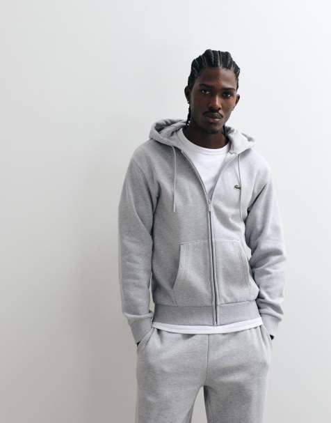 Lacoste - Felpa con cappuccio grigia con zip e logo sul davanti - view 1