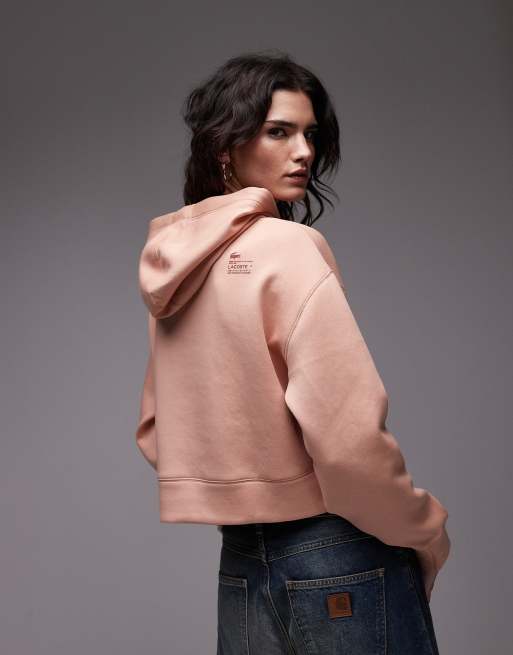 Lacoste - Felpa con cappuccio oversize rosa chiaro, 4 di 4