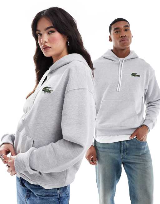 Lacoste - Felpa con cappuccio unisex grigio mélange con logo