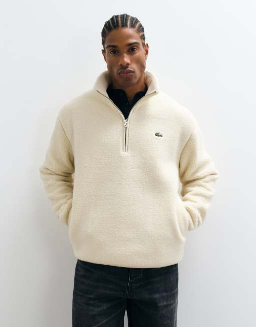 Lacoste felpa in pile con collo alto e zip corta, crema, 2 di 5