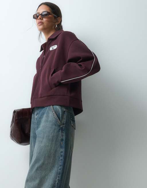 Lacoste felpa in piqué elasticizzato con zip e badge Tennis Heritage bordeaux, 4 di 5