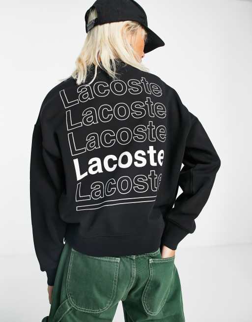 Lacoste - Felpa nera con logo ripetuto sul petto e sul retro