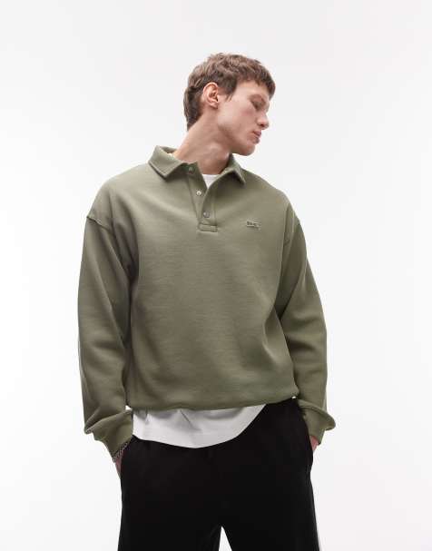 Lacoste - Felpa oversize kaki con colletto con bottoni stile polo - view 1