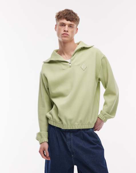 Lacoste - Felpa verde chiaro con zip corta e logo rombo - view 1